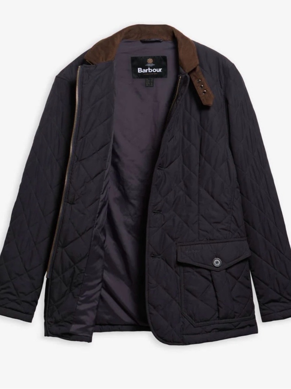 Barbour Quilted Lutz Jacket Men's Classic Navy Belted Funnel Neck Collar Coat XL